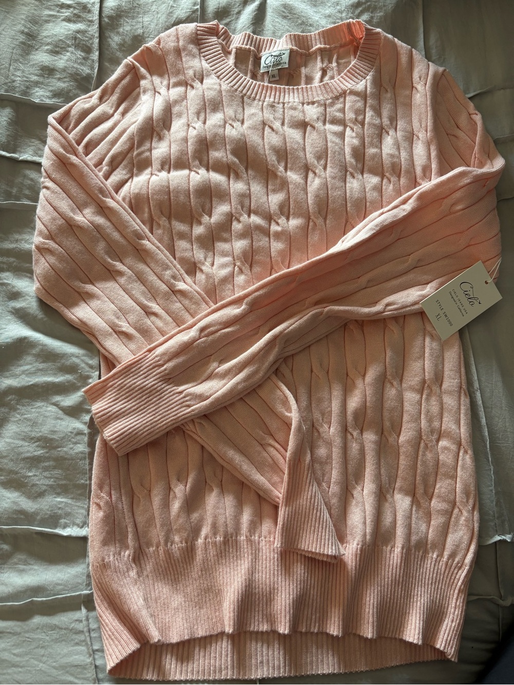 Cielo Pink Cable-Knit Crewneck Sweater